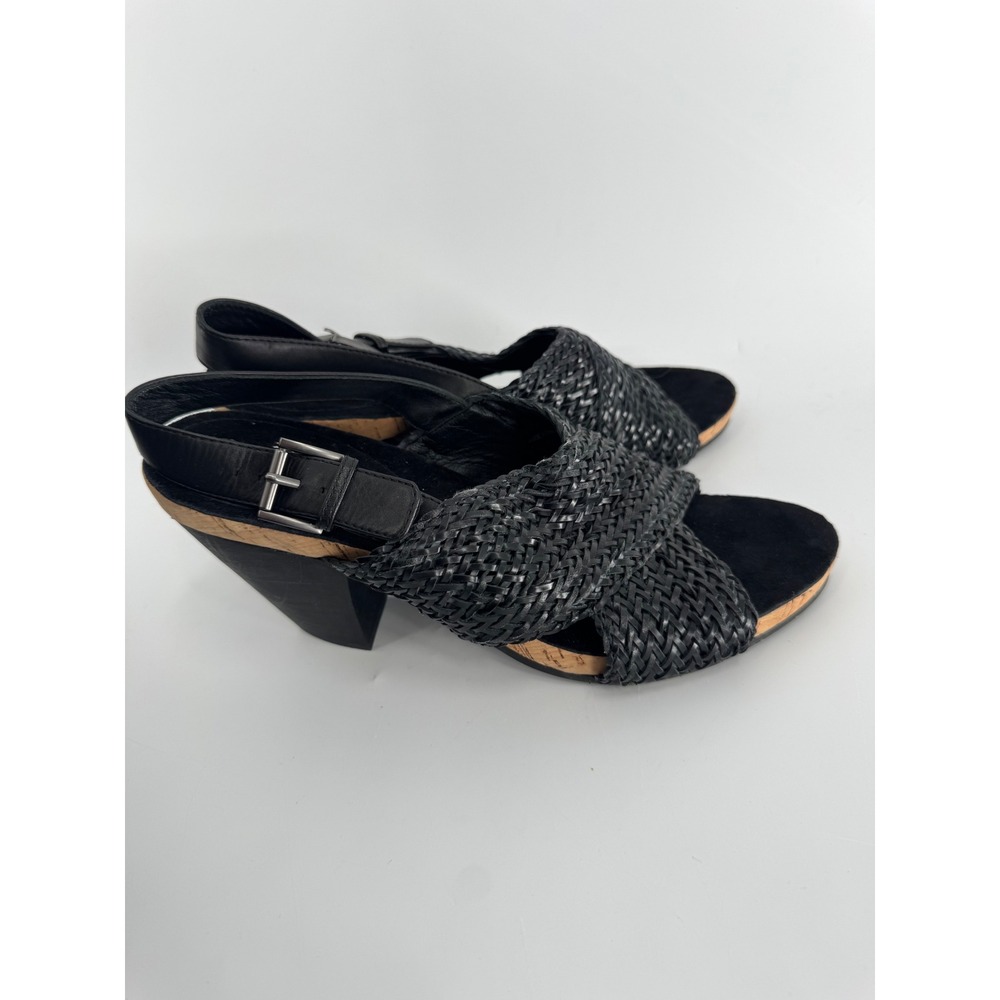 Eileen Fisher Heeled‎ Sandals Women 9 Black Woven Leather Slingback Cork